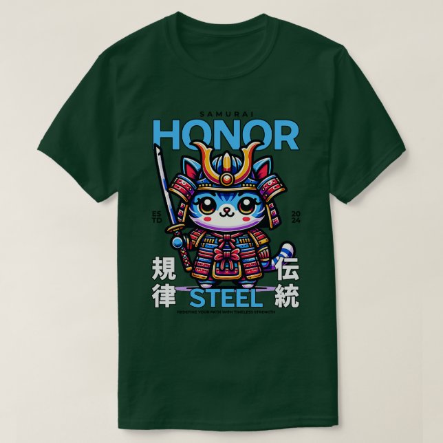 T-shirt Honorer Samurai cat Worrior (Design devant)