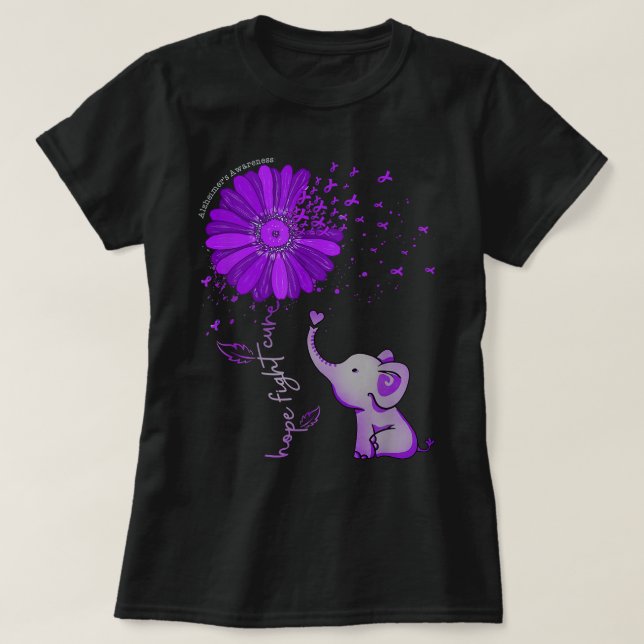 T-shirt Hope Fight Cure Elephant Alzheimer's Purple Ribbon (Design devant)