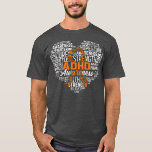 T-shirt Hope Love Cure ADHD Awareness Warrior Orange Ribbo