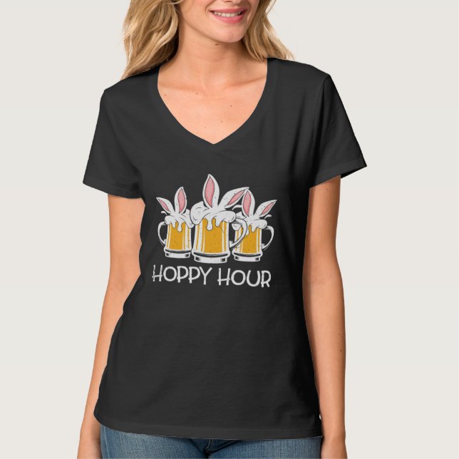 T-shirt Hoppy Hour Funny Easter Beer Pints Bunny Ears Drin (Devant)