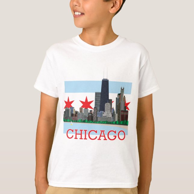 T-shirt Horizon de Chicago et drapeau de ville (Devant)