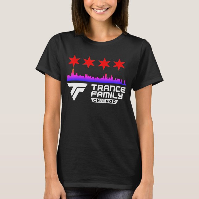 T-shirt Horizon et étoiles de ville de famille de transe (Devant)