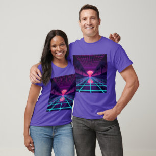 T-shirt Horizon Synthwave Néon - Grille Cyberpunk Rétro 80