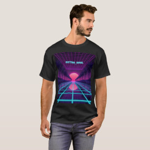 T-shirt Horizon Synthwave Néon - Grille Cyberpunk Rétro 80