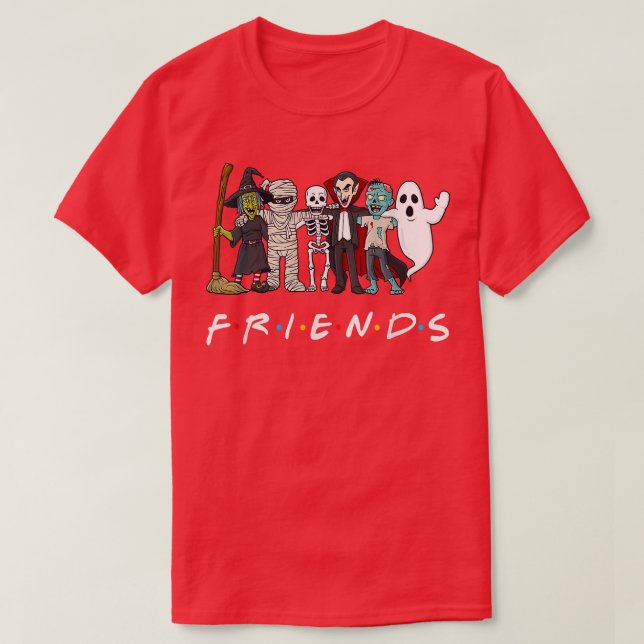 T-shirt Horreur Amis Skeleton Zombie Citrouille Mummy Hall (Design devant)