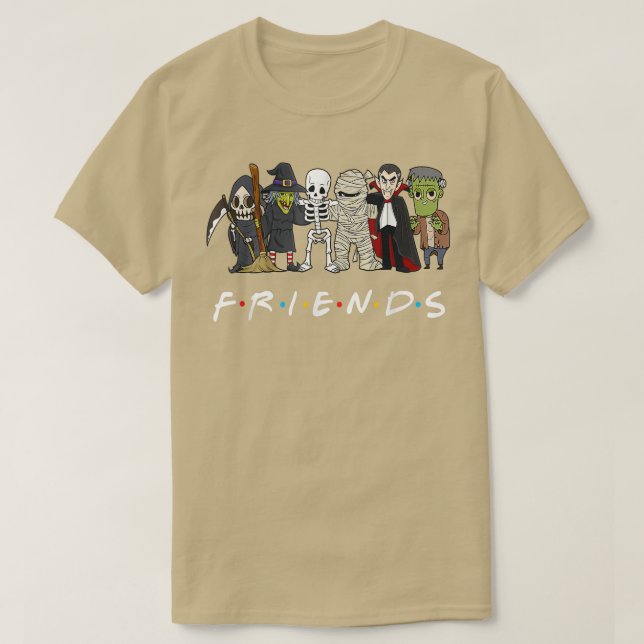 T-shirt Horreur Amis Skeleton Zombie Citrouille Mummy Hall (Design devant)