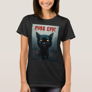 T-shirt Horreur d'Halloween de chat noir Purr Evil