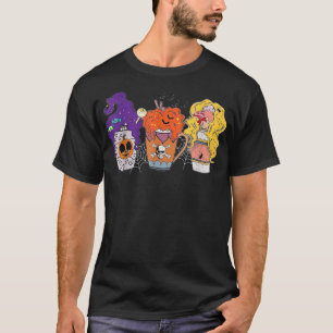 T-shirt Horreur Fall Café Latte Cups Halloween Citrouille