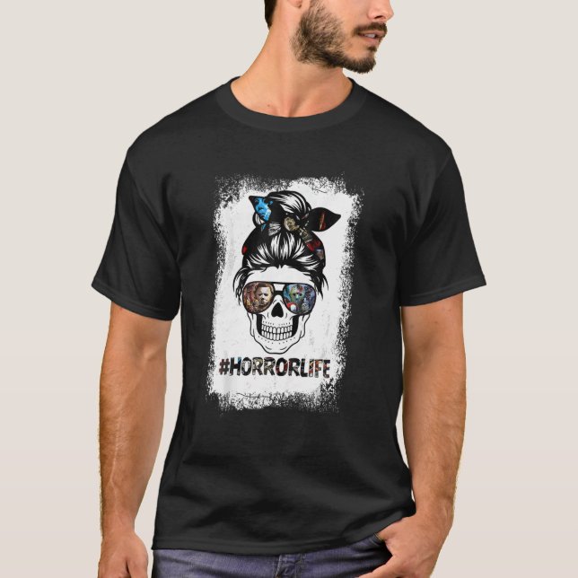 T-shirt Horreur Vie Crâne Maman Messager Bun Cheveux Bleac (Devant)