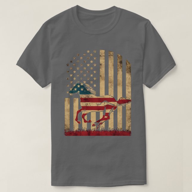 T-shirt Horse American Flag USA 4 juillet Hommes Femmes Ga (Design devant)