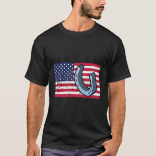 T-shirt Horseshoe Pitching Usa Drapeau Horseshoe Throwing