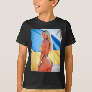T-shirt Hot Bybe - Fille Magnifique en Bikini avec le Drap