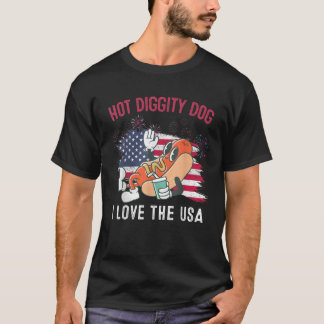 T-shirt Hot Diggity Chien I Log The USA Funny Quart de Jui