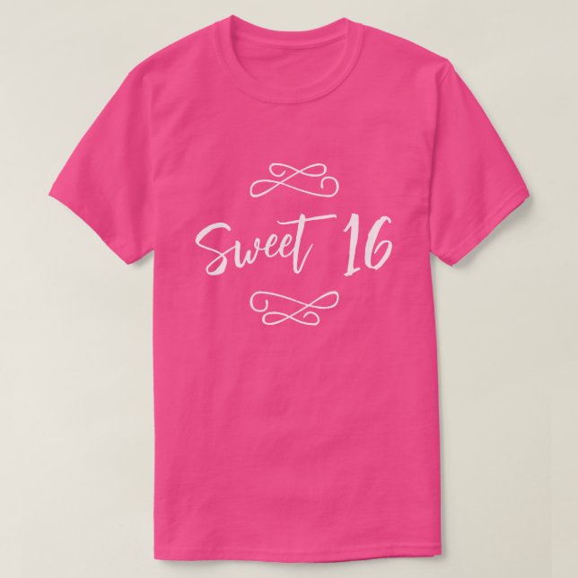 T-shirt Hot rose blanc chic Doodle moderne Script Sweet 16 (Design devant)