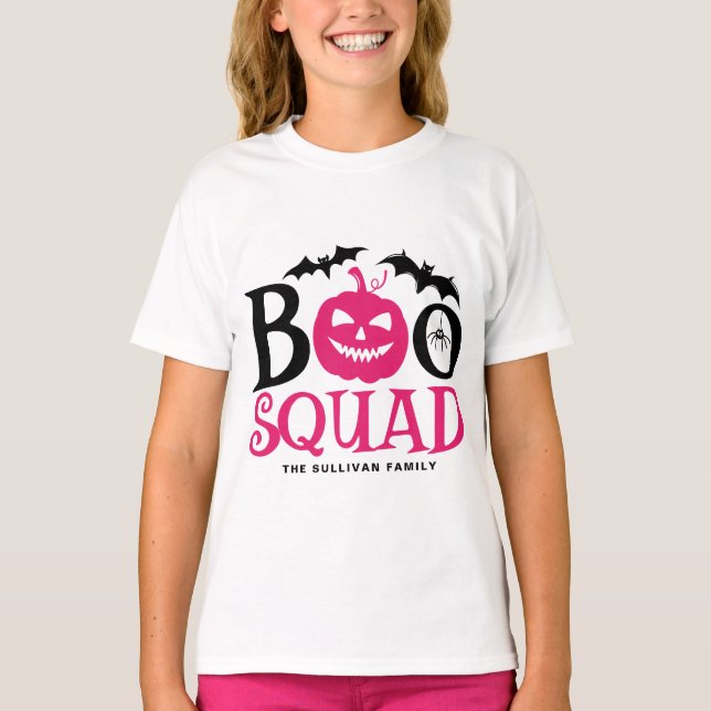 T-shirt Hot rose Boo Squad Éffrayant Lettres Halloween (Devant)