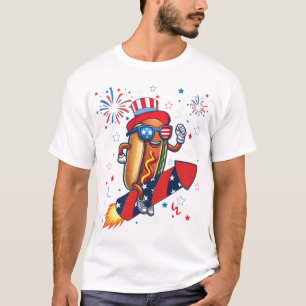 T-shirt Hotdog 4 juillet Fusée patriotique et Feux d'artif