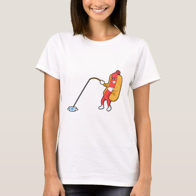 T-shirt Hotdog à la pêche avec bâtonnet de pêche (Devant)