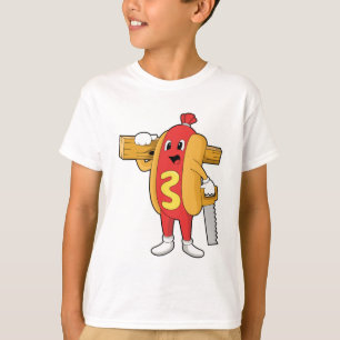 T-shirt Hotdog as Carpenter with Saw & Wood