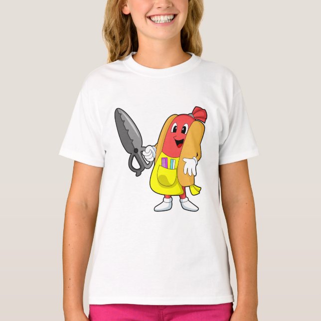 T-shirt Hotdog comme coiffeur avec ciseaux (Devant)