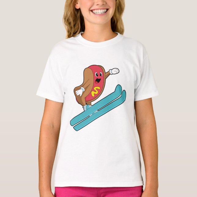 T-shirt Hotdog comme sauteur de ski avec Ski.PNG (Devant)