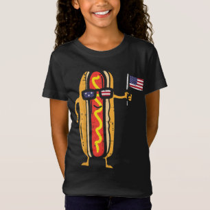 T-Shirt Hotdog Lunettes de soleil Drapeau américain USA Fu