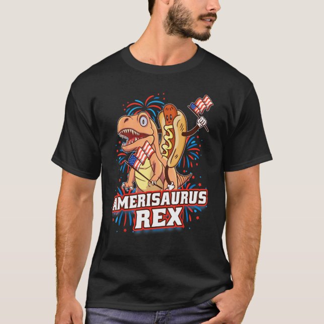 T-shirt Hotdog Rex Dinosaur 4th of July Amerisaurus  1 (Devant)