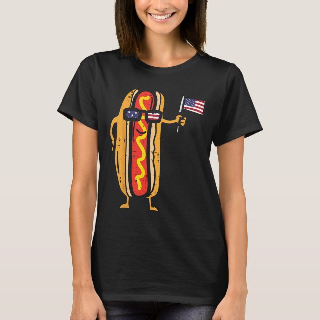 T-shirt Hotdog Sungles Drapeau américain Usa 4 juillet drô (Devant)