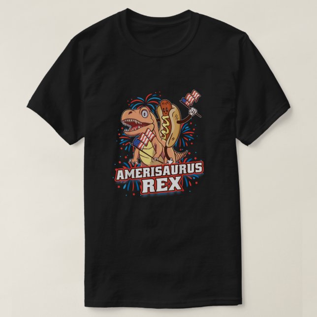 T-shirt Hotdog T Rex Dinosaur 4 juillet Amerisaurus Funn (Design devant)