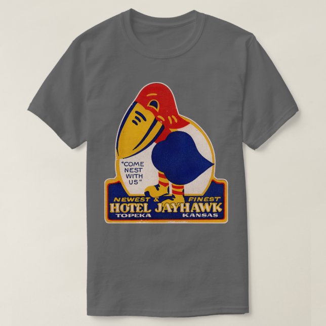 T-shirt Hôtel Jayhawk Topeka Kansas Étiquette de bagages (Design devant)