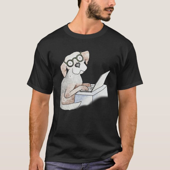 T-shirt Hound Writing Typing Teleworking on ComputerLaptop (Devant)