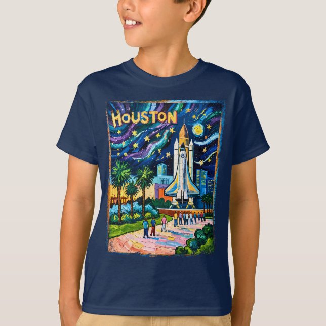 T-shirt Houston Skyline Space Center Rocket Van Gogh Kids (Devant)