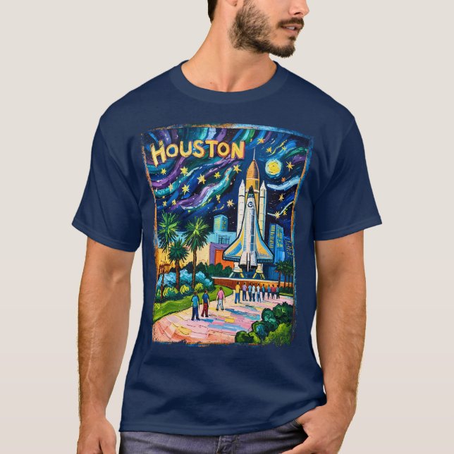 T-shirt Houston Skyline Space Center Rocket Van Gogh Kids (Devant)