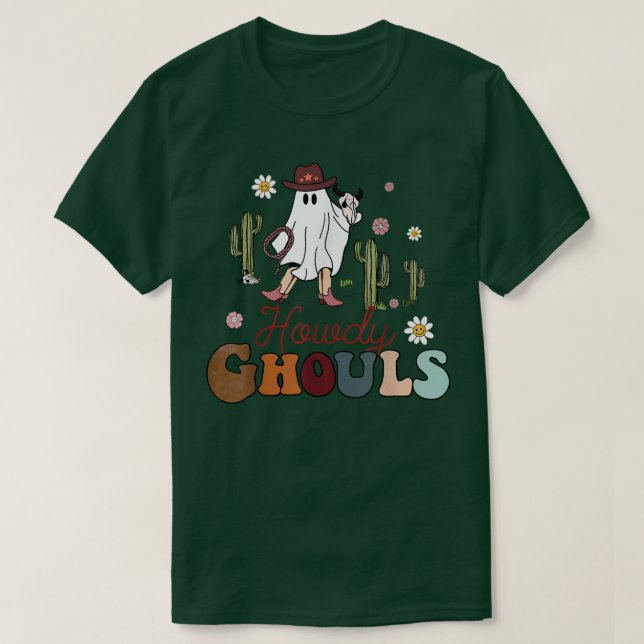 T-shirt Howdy Ghouls, Fantôme Éffrayant, Lady Ghost Cowboy (Design devant)