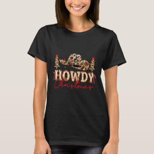 T-shirt Howdy Noël Père Noël mignonne Leopard Western Cowg