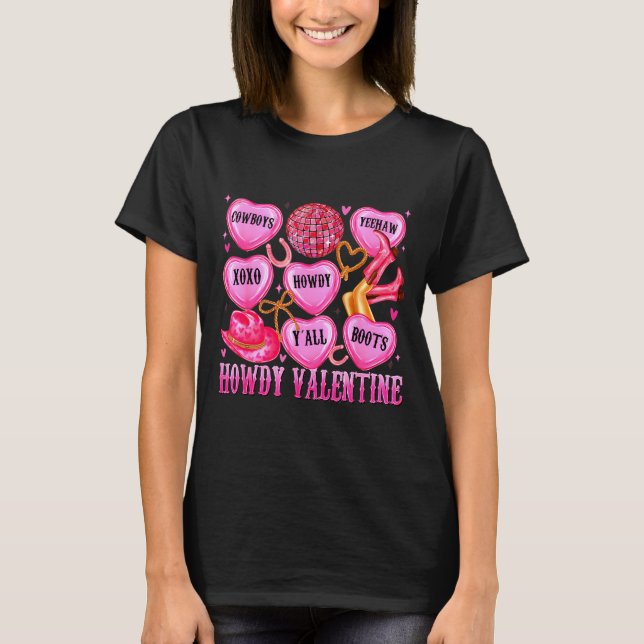 T-shirt Howdy Valentine Western Cowgirl Hearts Candy Women (Devant)
