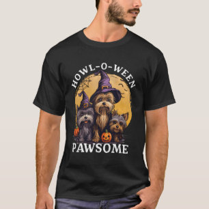 T-shirt Howl O Ween Pawsome Yorkshire Terrier Witch Casque