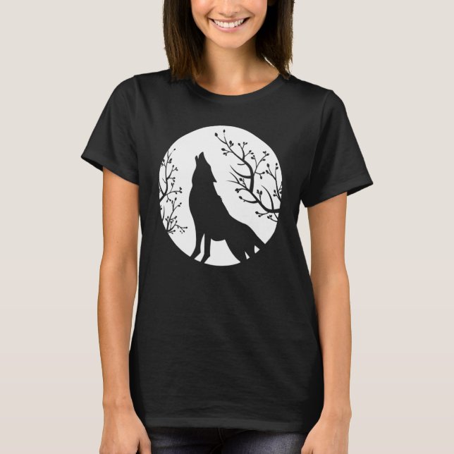 T-shirt Howling At The Moon Wolves Goth Gothic Wolf 1 (Devant)