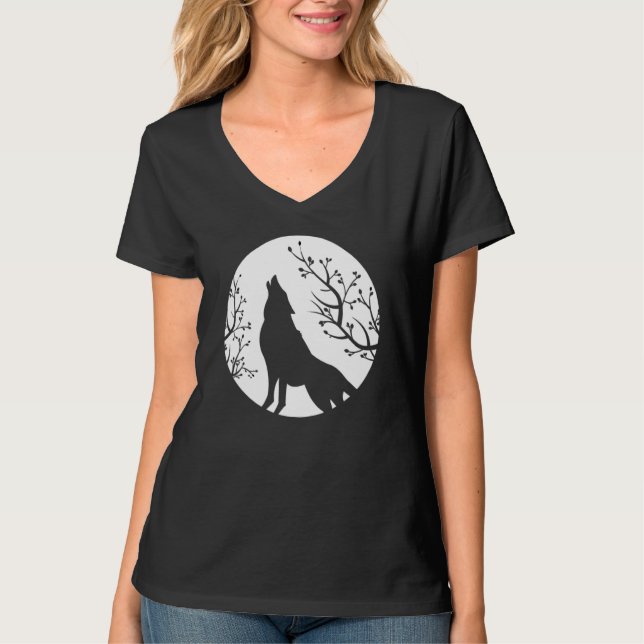 T-shirt Howling At The Moon Wolves Goth Gothic Wolf 2 (Devant)