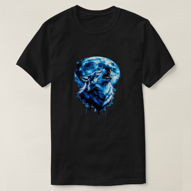 T-shirt Howling Moon Wolf Tattoo Tee — Blue Ink Dream, Mys (Design devant)