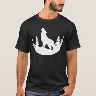 T-shirt Howling Wolf in Forest Silhouette Design Black and