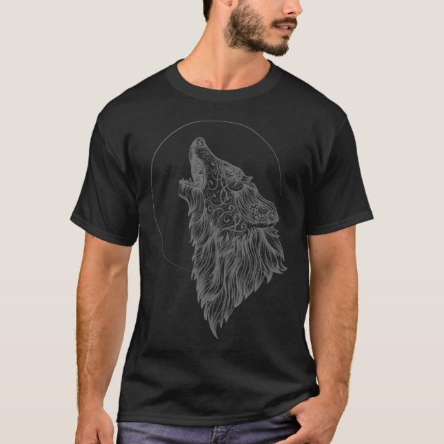 T-shirt Howling Wolf Moon Mandala Occult Wolf (Devant)