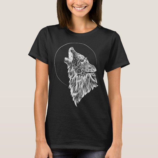 T-shirt Howling Wolf Moon Mandala Occult Wolf (Devant)