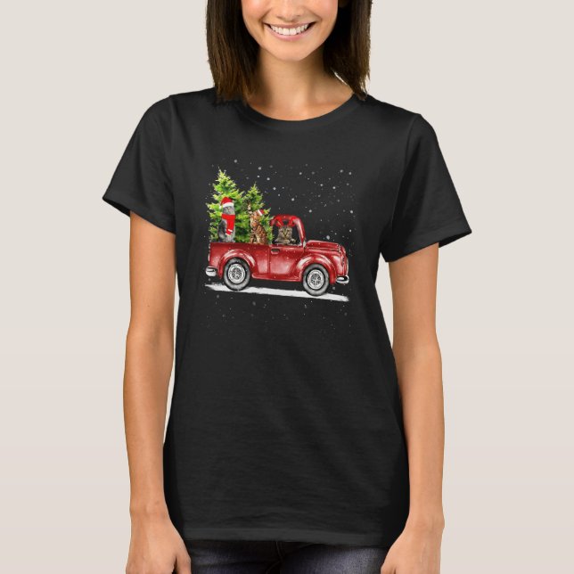 T-shirt Hristmas Amoureux des chats Roue Camion Rouge Noël (Devant)