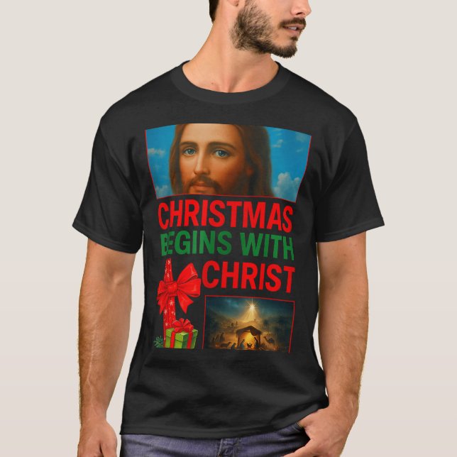 T-shirt Hugvyn Christmas Begins With Christ Jesus Cross Ch (Devant)