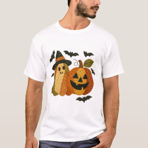 T-shirt Hugvyn Halloween Preppy Patchwork Citrouille Flora
