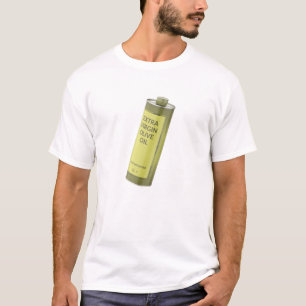 T-shirt Huile d'olive extra vierge dans une bouteille rond