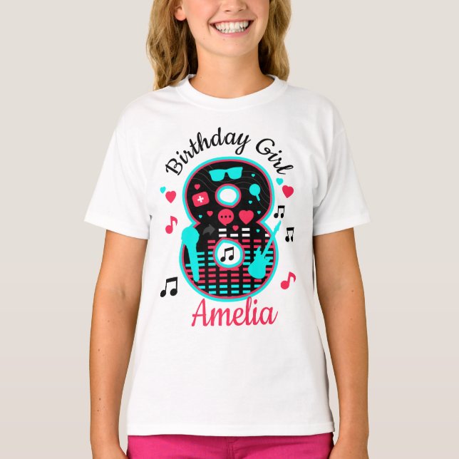 T-shirt Huit Birthday Girl Music 8e (Devant)
