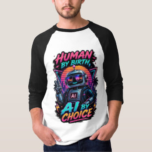 T-shirt Humain de naissance, IA par choix, néon robotique