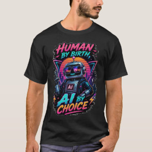 T-shirt Humain de naissance, IA par choix, néon robotique