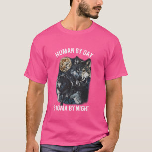 T-shirt Humain Par Jour Sigma Par Nuit Alpha Wolf